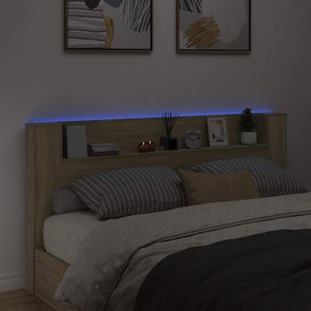 Stauraum Kopfteil mit LED Sonoma-Eiche Holzwerkstoff