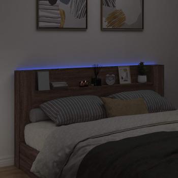 Stauraum Kopfteil mit LED Brauneiche Holzwerkstoff