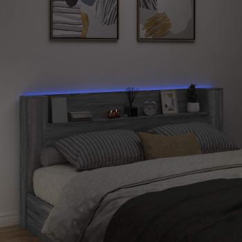 Stauraum Kopfteil mit LED Sonoma-Grau Holzwerkstoff