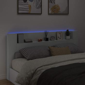 Stauraum Kopfteil mit LED Weiß Holzwerkstoff