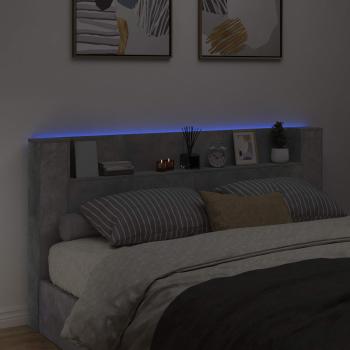 Stauraum Kopfteil mit LED Betongrau Holzwerkstoff