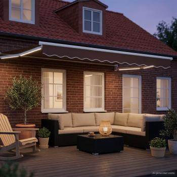 Manuelle Gelenkarmmarkise mit LEDs Braun und Weiß 3,5 x 2 m