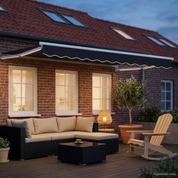 Manuelle Gelenkarmmarkise mit LEDs Anthrazit und Weiß 3 x 2,5 m