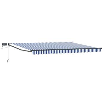 ARDEBO.de - Manuelle Markise mit Solar-LED 4,5 x 3 m Blau-weiß gestreift