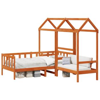 Tagesbett Set Wachsbraun 90 x 200 cm Massives Kiefernholz