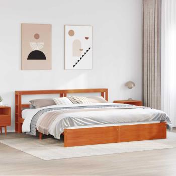 ARDEBO.de - Bettrahmen mit Regal Wachsbraun 200 x 200 cm Massivholz Kiefer