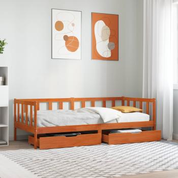 ARDEBO.de - Tagesbett mit Schubladen 3 stk. Wachsbraun Massivholz Kiefer