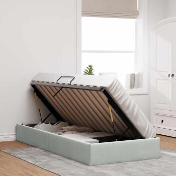 Ottoman Bettgestell mit Speicher Hellgrau 90 x 200 cm Samt