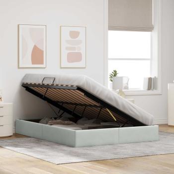 Ottoman Bettgestell mit Speicher Hellgrau 140 x 200 cm Samt