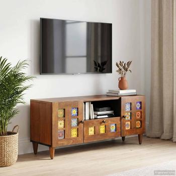 ARDEBO.de - TV-Schränk mit Tür Walnuss 105 x 33 x 46 cm Massivholz Mango