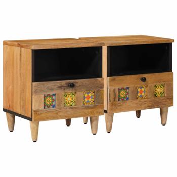 ARDEBO.de - Nachttisch 2 stk. Natur 40 x 33 x 46 cm Massivholz Mango