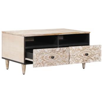 Couchtisch Weiß 80 x 54 x 40 cm Massivholz Mango