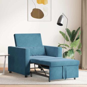 Ausziehbare Schlafcouch Einzel mit Rädern Blau Samt