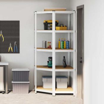 ARDEBO.de - Eckregal mit Regal Silber 90 x 90 x 198 cm Holzwerkstoff