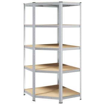 Eckregal mit Regal Silber 90 x 90 x 198 cm Holzwerkstoff