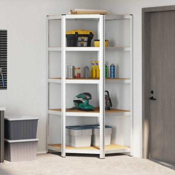 Eckregal mit Regal Silber 90 x 90 x 198 cm Holzwerkstoff