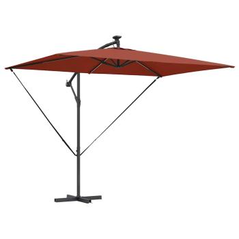 Sonnenschirm mit LED-Lichtleisten Terrakotta 294 x 200 x 270 cm