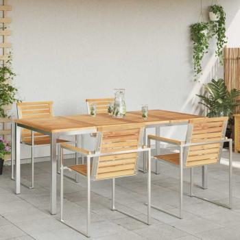 Esstisch 180x90x75 cm Massives Teakholz und Edelstahl