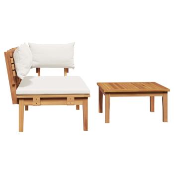 Gartenbank und Tischset 2 Stk. Creme und Braun Massivholz Teak