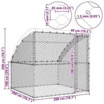 Hundekäfig mit Speicher Silber 2 x 2 x 2 m Verzinkter Stahl