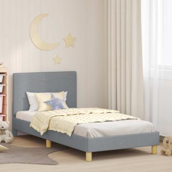 ARDEBO.de - Kinderbettgestell mit Kopfteil Hellgrau 90 x 190 cm Stoff