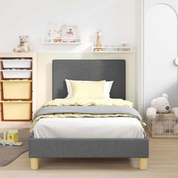 Kinderbettgestell mit Kopfteil Dunkelgrau 90 x 190 cm Stoff