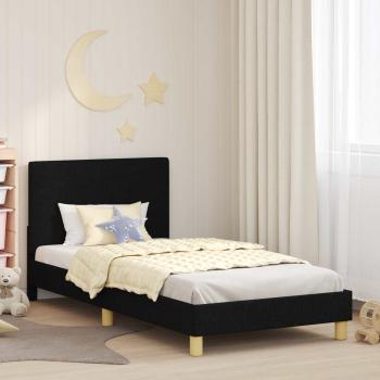 ARDEBO.de - Kinderbettgestell mit Kopfteil Schwarz 90 x 190 cm Stoff