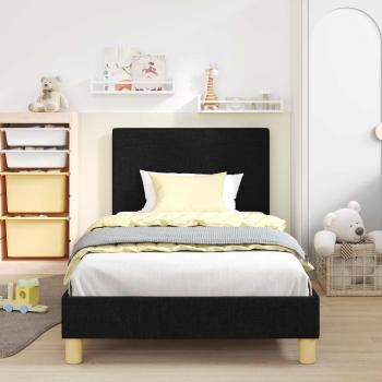 Kinderbettgestell mit Kopfteil Schwarz 90 x 190 cm Stoff