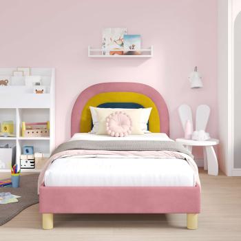 Kinderbettgestell mit Kopfteil Rosa 80 x 200 cm Samt