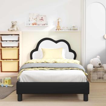 Kinderbettgestell mit Kopfteil Schwarz 90 x 200 cm PU