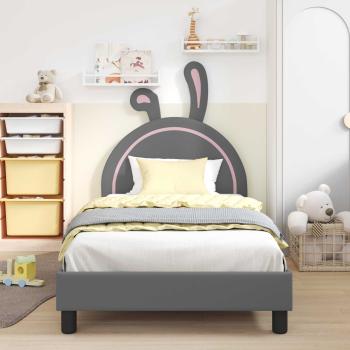 Kinderbettgestell mit Kopfteil Hellgrau 90 x 190 cm PU