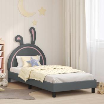 ARDEBO.de - Kinderbettgestell mit Kopfteil Hellgrau 90 x 200 cm PU