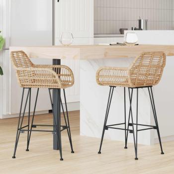 ARDEBO.de - Barstuhl 2 Stk. Natur 55 x 52 x 92 cm Rattan und Eisen