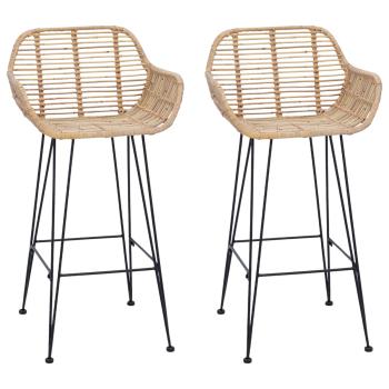 Barstuhl 2 Stk. Natur 55 x 52 x 92 cm Rattan und Eisen