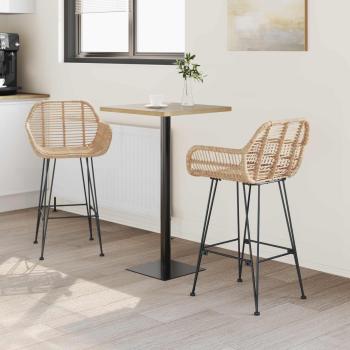 Barstuhl 2 Stk. Natur 55 x 52 x 92 cm Rattan und Eisen