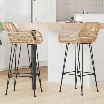 ARDEBO.de - Barstuhl 2 Stk. Natur 55 x 52 x 105 cm Rattan und Eisen