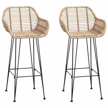 Barstuhl 2 Stk. Natur 55 x 52 x 105 cm Rattan und Eisen