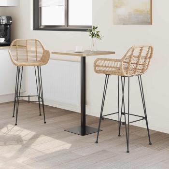Barstuhl 2 Stk. Natur 55 x 52 x 105 cm Rattan und Eisen