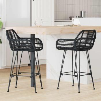 ARDEBO.de - Barstuhl 2 stk. Schwarz 55 x 52 x 92 cm Rattan und Eisen