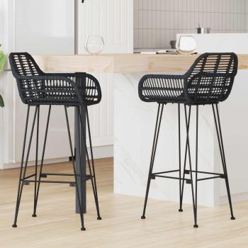 ARDEBO.de - Barstuhl 2 Stk. Schwarz 55 x 52 x 105 cm Rattan und Eisen