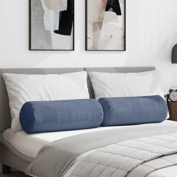 ARDEBO.de - Bolsterkissen 2 Stück Blau Ø 25 x 70 cm Cordstoff