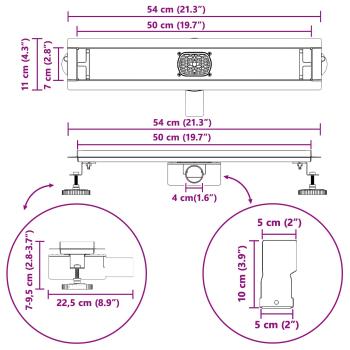 Duschabfluss mit Glashülle und 360° Siphon Schwarz 50 cm