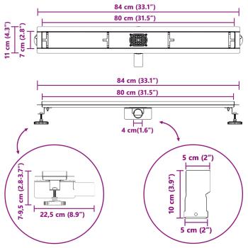 Duschabfluss mit Glashülle und 360° Siphon Schwarz 80 cm