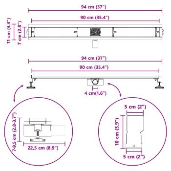Duschabfluss mit Glashülle und 360° Siphon Schwarz 90 cm