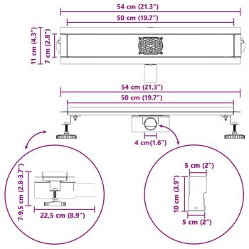 Duschabfluss mit Glashülle und 360° Siphon Silber 50 cm