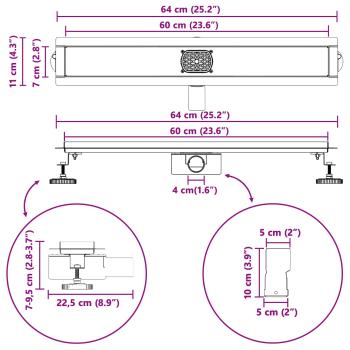 Duschabfluss mit Glashülle und 360° Siphon Silber 60 cm