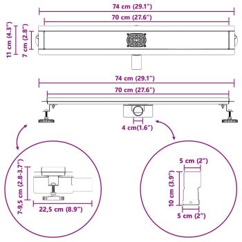 Duschabfluss mit Glashülle und 360° Siphon Silber 70 cm