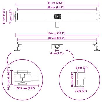 Duschabfluss mit Glashülle und 360° Siphon Silber 80 cm