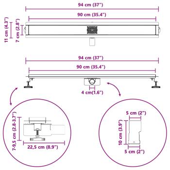 Duschabfluss mit Glashülle und 360° Siphon Silber 90 cm