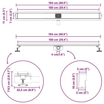 Duschabfluss mit Glashülle und 360° Siphon Silber 100 cm